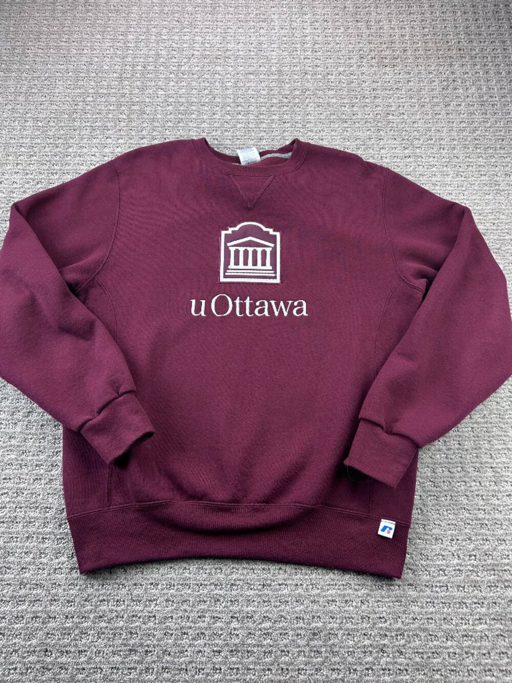 Vintage Russell Athletic Crewneck Sweater uOttawa University Ottawa M Burgundy